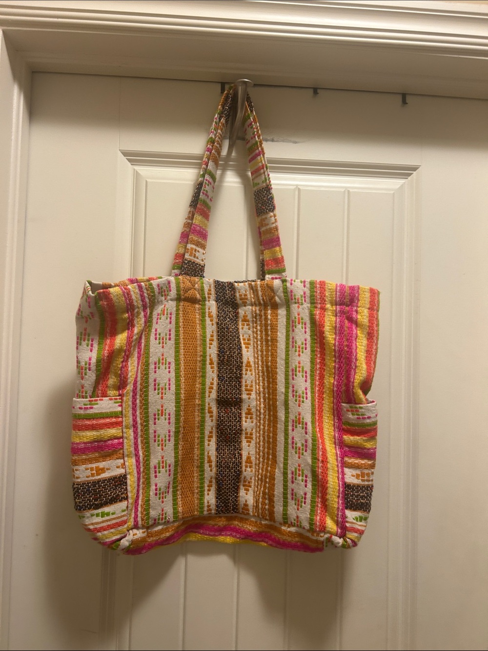 World Market Multicolor Striped Boho Tote Bag - Pink, Orange, Brown - Picture 2 of 6